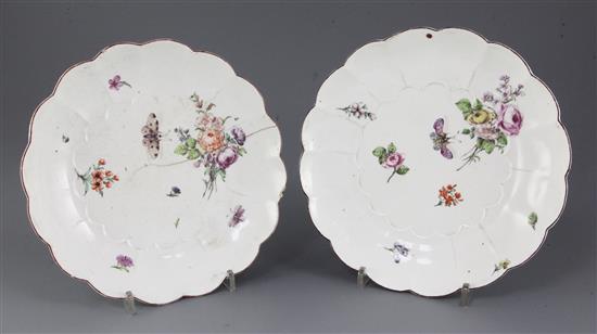 Two Chelsea lobed dishes, c.1755, 23.5cm and 24cm, the smaller cracked